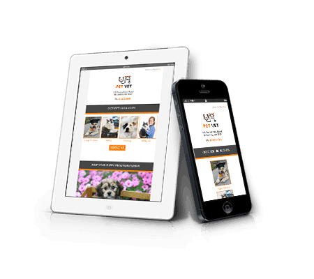 Veterinary email newsletter shown on a tablet and phone